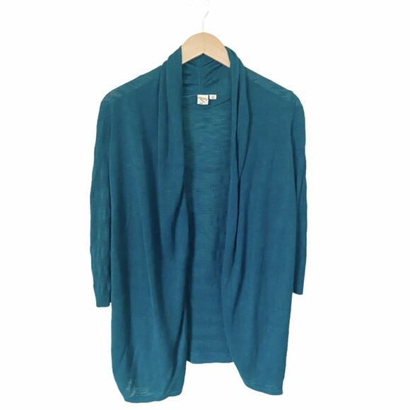 ANTHROPOLOGIE Open Front Cardigan Sweater Long Sleeve Green Ramie Teal Small EUC - Picture 7 of 7